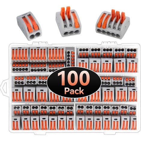 Compact Wire Connector, 100pcs Electrical Connectors, Lever Nut Terminals, Automatic Connection Terminals with 50pcs 3-Hole, 40pcs 2-Hole, 10pcs 5-Hole (1/5)