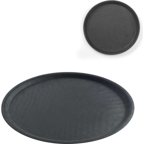 Bandeja redonda antideslizante para camareros, 35 cm de diámetro, color negro.