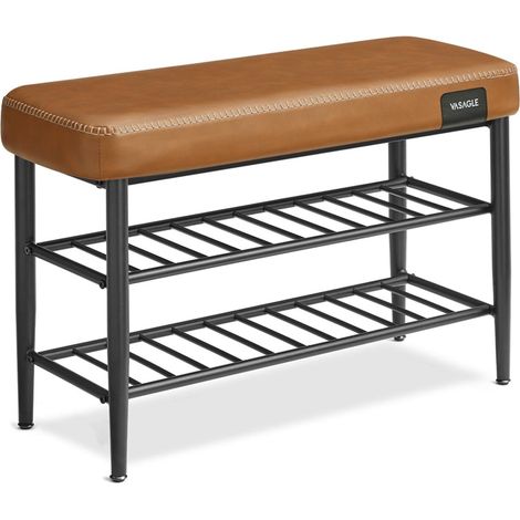 Banco zapatero banco de almacenamiento mueble de entrada piel sintética con costuras estilo moderno de mediados de siglo capacidad de carga de 135 kg 30 x 80 x 50 cm marrón 120005344 (1/4)