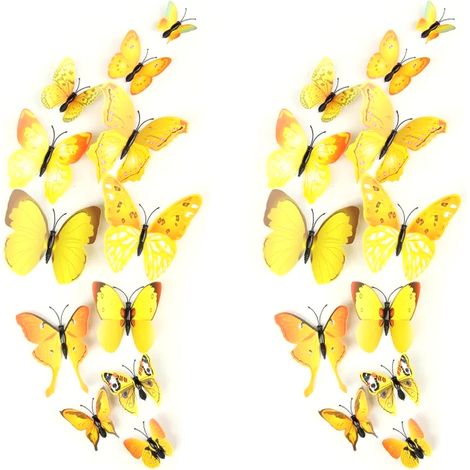 Autocollant Papillon - Décoration Murale 3D Aimantée et Adhésive - Pour Fêtes Mariages Chambres - Lot de 24 Pièces (1/5)