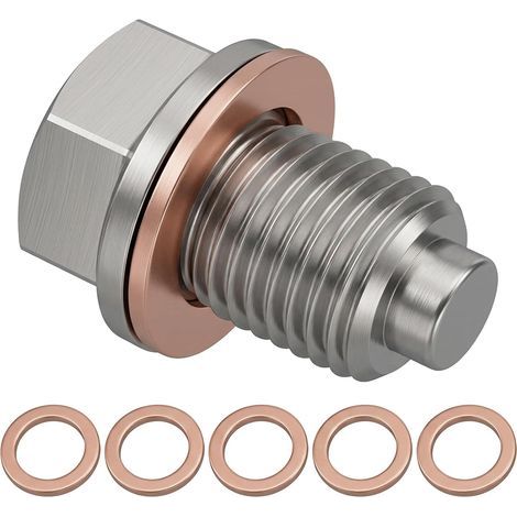 Bouchon de Vidange D'huile Magnétique M14x1,5 avec 5 Joints, Bouchon Vidange Huile Moteur en Acier Inoxydable, Vis de Vidange Magnétique, Écrou Vidange Carter pour Voiture Moto Bateau (1/5)
