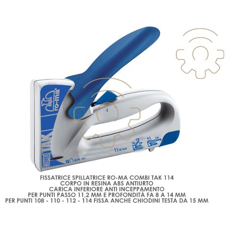 Agrafeuse Maestri Ro-Ma Combi Tak Agrafeuse 114 points pas 11,2 mm profondeur 8 Pointes de 14 mm 108-110-112-114 A galement pour clous A tA te 115 mm