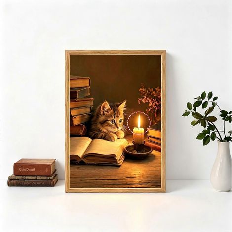 22 x 16 x 4,5 cmETableau lumineux dynamique encadré en bois, 20 cm, veilleuse LED 3 couleurs à branchement USB, effet flamme simulée, idéal pour décorer une table de chambre. (1/5)