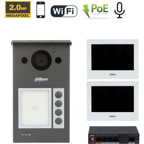 Dahua Kit videocitofonico IP - Wi-Fi Posto esterno VTO3311Q-WP + Switch PFS3006-4ET-36 + Monitor 7" VTH2621GW-WP Nr.02 Monitor
