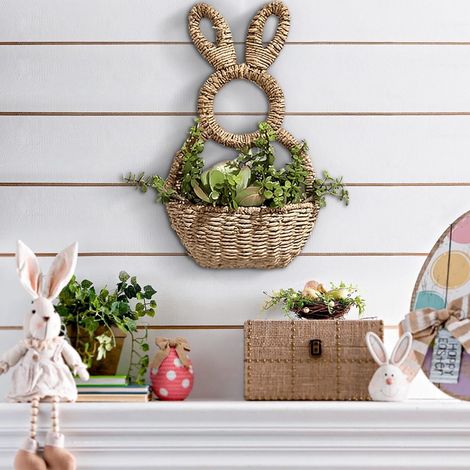Panier Mural Lapin De Pâques - 38 Cm Tissage Ouvert Pour Décoration Intérieure Et Extérieure - Idéal Pour Couronnes De Printemps, Bouquets Floraux Et Décor De Cheminée - 1 Pièce (1/5)
