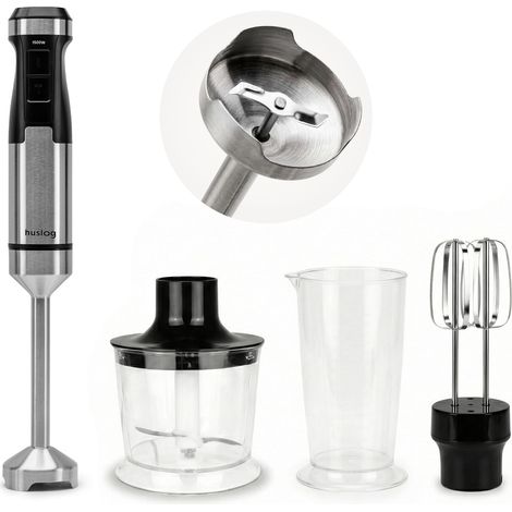 Mixeur plongeant 3 en 1 – Mixeur 1500 W avec lames en acier inoxydable, hachoir, fouet et verre doseur 600 ml – Vitesse variable et fonction turbo – Acier inoxydable (1/5)