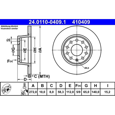 Lot de 2 Disques de frein ATE 24.0110-0409.1 AUDI 5Q0 615 601 5Q0 615 601 B