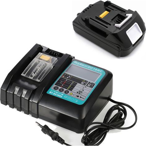 (pack de 2) Batterie 1,5 A 18V pour Makita BL1815 BL1830 BL1850B 194205-3 194204-5 & avec interface USB Chargeur Li-Ion 3.0A pour Makita 14.4V-18V DC18RC