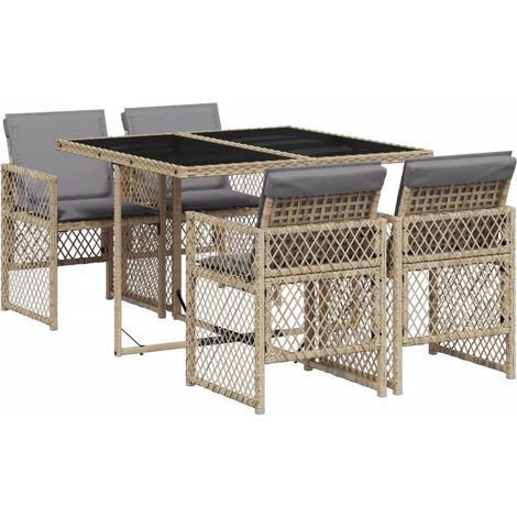 Ensemble à manger de jardin avec coussins 5 pcs，Salon de jardin Beige poly rotin CFW34539 (1/5)