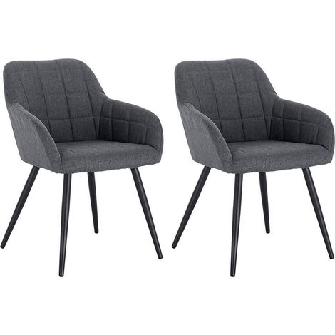 Chaises de salle à manger en lin 2 pièces modèle élégant gris foncé (1/4)