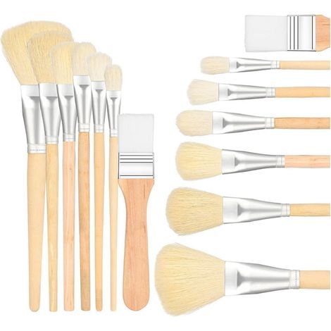 Mop Brush - Acrylic Painting - Wood Handle - Goat Hair Bristles - For Blending Gilding Watercolor Oil - 7 Pieces (1/5)
