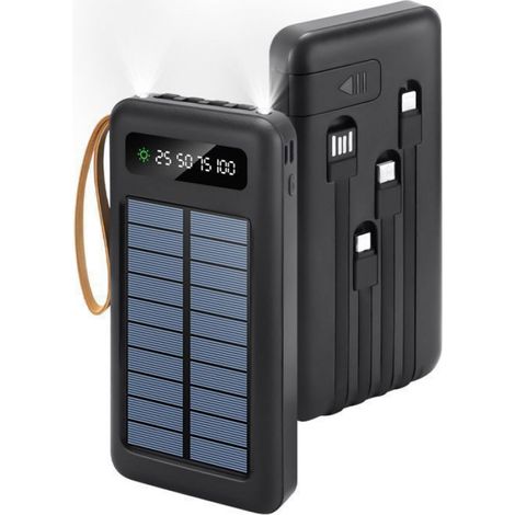 Chargeur solaire portable - - 20000mAh - 4 câbles intégrés - 6 sorties - 3 entrées - Affichage LED (1/5)