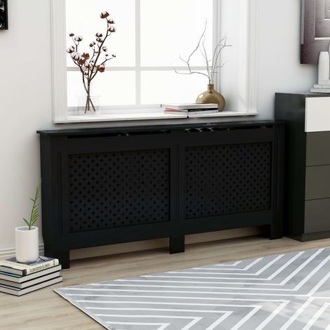Vidaxl – Cache-radiateur noir 172 x 19 x 81 cm – MDF laqué à base d'eau – Design moderne à lattes – Pour décoration intérieure