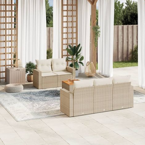 Set Divano da Giardino 6 pz con Cuscini Beige in Polyrattan vidaXL (1/3)