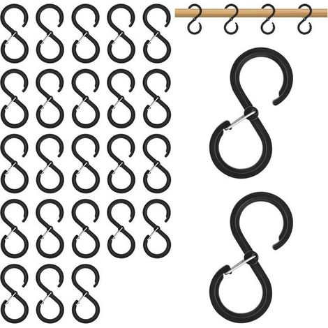 Set di 25 ganci Ganci Ganci a S - Ganci con moschettoni Ganci autunno - Ganci multifunzione - Nero - ABS - Acciaio inox (1/5)
