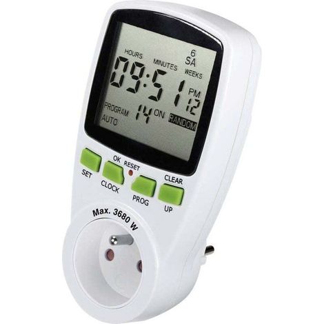 Programmateur horaire numérique pour prise électrique – Programmation hebdomadaire – Modèle 1289404 (1/4)