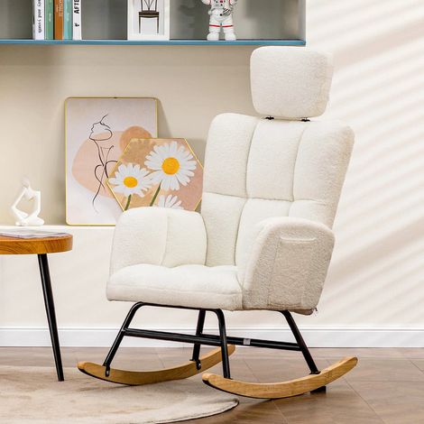 Rocking chair beige 91 × 57 × 51 cm – fauteuil relax en tissu teddy – structure robuste 150 kg