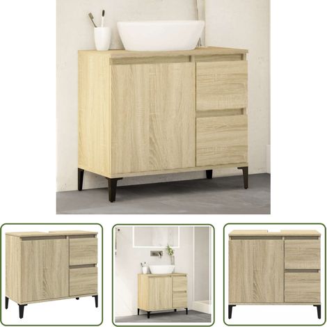 The Living Store Armoire salle de bain chêne sonoma 65x33x60 cm - Meuble De Salle De Bain - Armoire Salle De Bain - Rangement Salle De Bain - Commode Salle De Bain - Design Moderne (1/5)