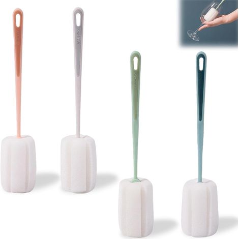 Lot de 4 Brosse Nettoyage Gourde, 25 cm Suspendre Goupillon Gourde Verre Ecouvillon Brosses Bouteille avec Long Manche, Brosse Éponge à Poignée Moussage Rapide pour Biberon, Tasses, Bouilloires (1/5)