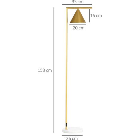 Lampadaire sur pied salon en acier avec abat-jour conique orientable base marbre 40W 35 x 26 x 153 cm doré (1/5)