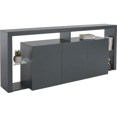 Dmora - Credenza Willer, Buffet da soggiorno a 3 ante, Madia da salotto, Credenza moderna, 200x40h80 cm, Antracite, con imballo rinforzato