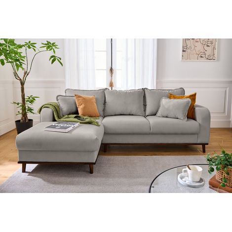 Albane - 4-sitzer ecksofa links - cord - hellgrau (1/5)