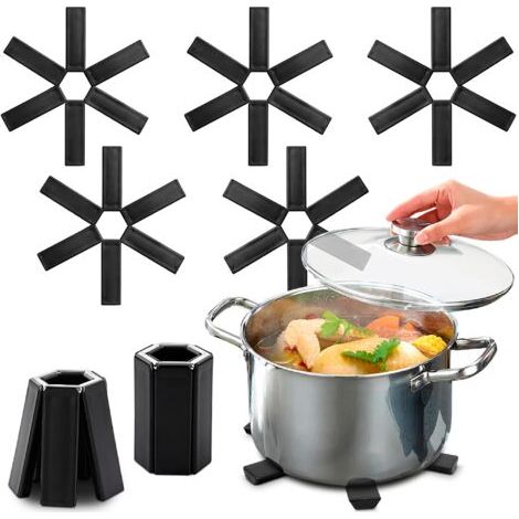 BUNTHAUS Tapis de marmite pliable, dessous de plat antidérapant compact pour table/comptoir, dessous de plat de cuisine, dessous de plat de cuisine, résistant à la chaleur, coussinets isolants de cuis (1/5)