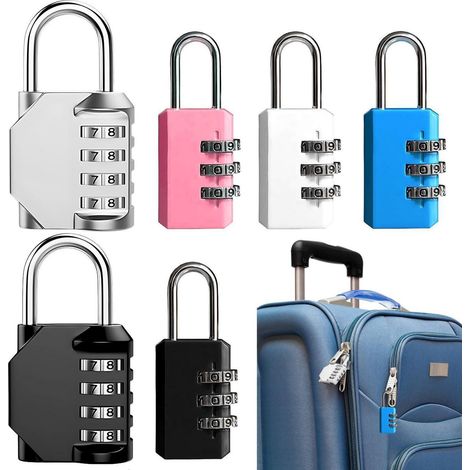 6er Set Zahlenschlösser für Koffer & Rucksack, 3- & 4-stellig, Reise-Vorhängeschloss