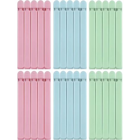 30 clip per sacchetti alimentari, lunghe 15 centimetri, 3 colori, pratiche per chiudere diverse confezioni di alimenti, assicurando che gli snack rimangano freschi (verde, rosa, blu)