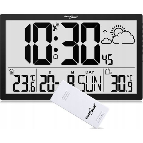 Reloj de pared LCD grande con estaci贸n meteorol贸gica Greenblue GB218