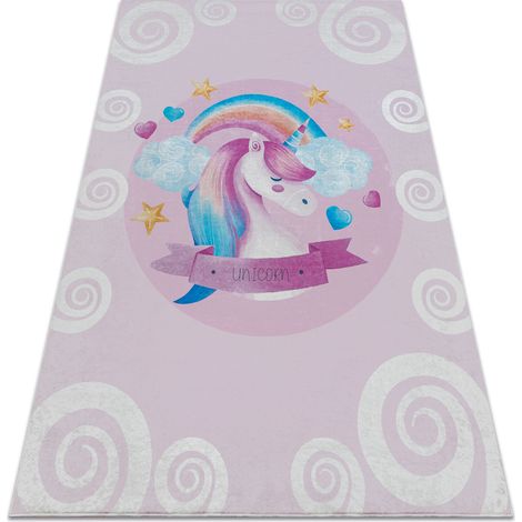Tappeto lavabile BAMBINO 2533 Unicorno, arcobaleno per bambini antiscivolo - rosa pink 80x150 cm
