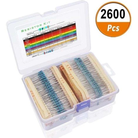 Widerstandsset mit 2600 Teilen, 130 Werte, 1 % Toleranz, sortierte Widerstände. Sortiment an Metallfilmwiderständen von 1 Ohm bis 3 Ohm, 1/4 W, inklusive Aufbewahrungsbox für Projekte und Experimente. (1/4)