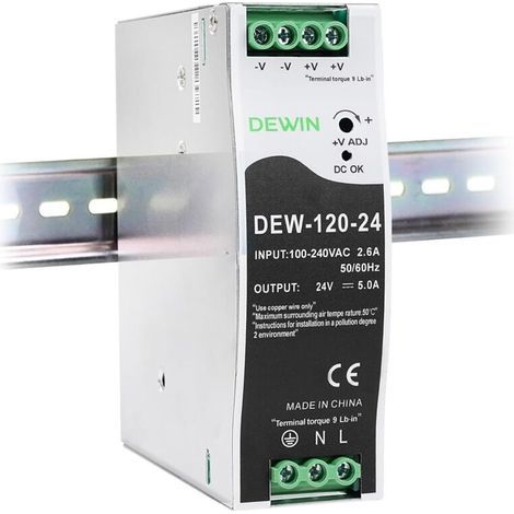 Power supply on rail din 24V 5A 120W bloc d'alimentation pour rail din transformateur Entrée AC100-240V 2.6A sortie DC24V 5A alimentation à découpage industrial DEW-120-24 (1/5)