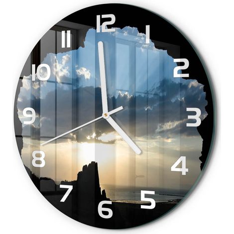 Horloge Murale Ronde Décoration Cuisine en Verre Trempé Silencieuse Moderne Coucher du soleil fi 30 cm (1/5)