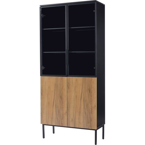 Vetrina in vetro con LED 180 cm Nero e rovere 74 x 31 cm (1/5)
