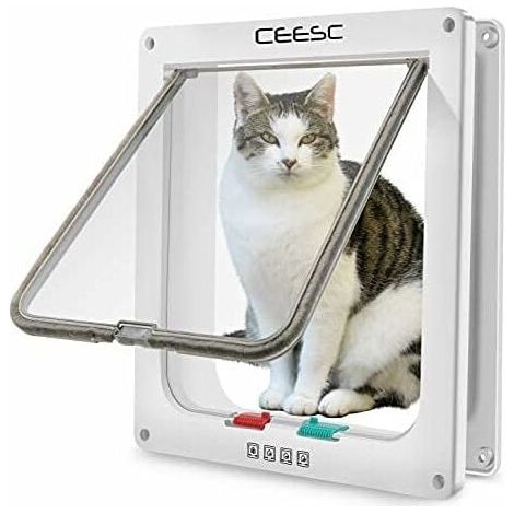 Puerta para gatos con cerradura, 3 tamaños y 4 posiciones, para perros y gatos (XL: 25 x 5,5 x 27,7 cm, blanca)