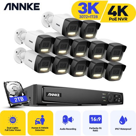 ANNKE 12× Cameras Audio Recording CCTV Kit,4K 16CH H.265+ POE NVR Video Surveillance System - 2TB HDD (1/5)