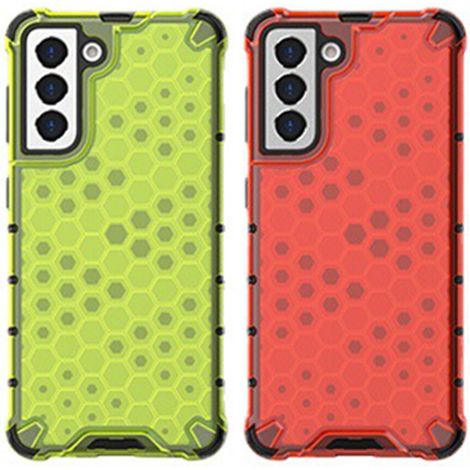 Questa custodia per telefono è progettata per il Samsung S21-FE. Presenta ritagli precisi per un utilizzo senza ostacoli, protezione dagli urti su tutti e quattro gli angoli e una texture a nido d'ape (1/2)