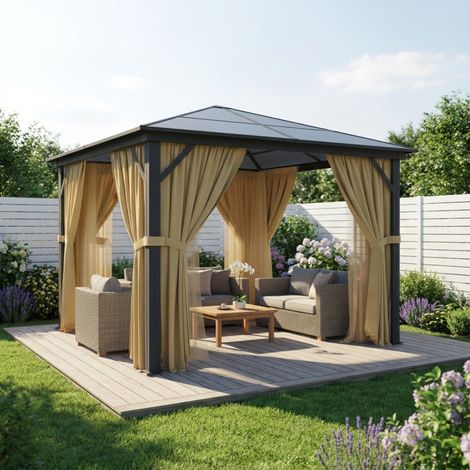 Pergola aluminium 300x300 cm anthracite polycarbonate anti-UV (1/5)