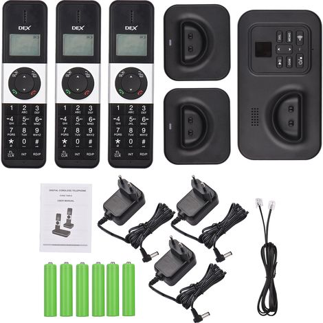 D1002 TAM-T Téléphone sans fil à 3 combinés avec répondeur Identification de l'appelant/Appel en attente Écran LCD 1,6 pouces 3 lignes Piles rechargeables Prise en charge 16 langues pour conférence à (1/5)