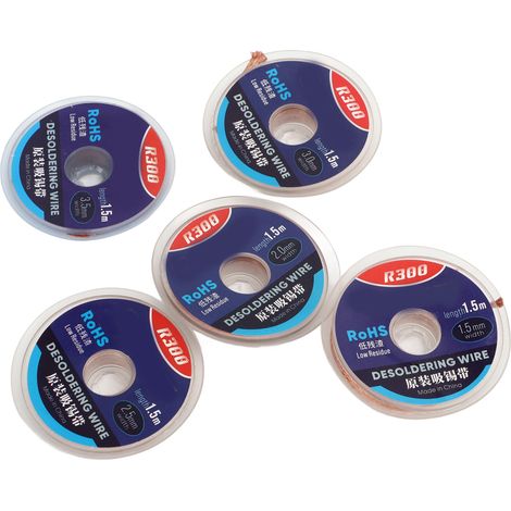 Kit de dessoudage et de décapage pour réparateur (5 pièces) : fil à dessouder R300, ruban à dessouder à faible résidu, kit de dessoudage et de décapage. (1/5)