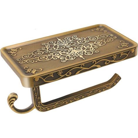Toilet Paper Holder With Phone Shelf, Anti-rust Aluminum Toilet Paper Roll Holder, Antique (1/4)