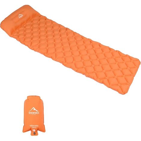 Colchón de camping ultraligero, de almacenamiento compacto, naranja con airbag. (1/2)