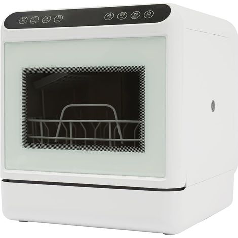 HAUTOUR Mini lave-vaisselle de table, lave-vaisselle avec 4 modes de lavage, contrôle tactile, lumière LED intégrée, séchage à l'air chaud, stockage antibactérien (1/5)