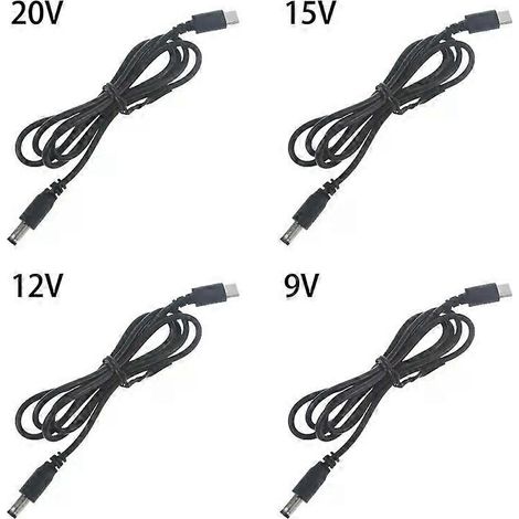 Câble d'alimentation USB-C PD de 2 m vers 9 V, 12 V, 15 V ou 20 V (55 x 21 mm) pour routeur sans fil, ordinateur portable, enceinte LED et caméra de vidéosurveillance. (1/4)