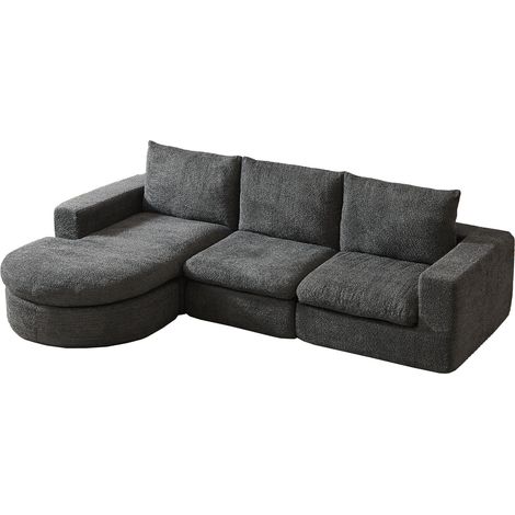 GagaCanapé modulaire chenille gris, chaise longue réversible, sans cadre (1/5)