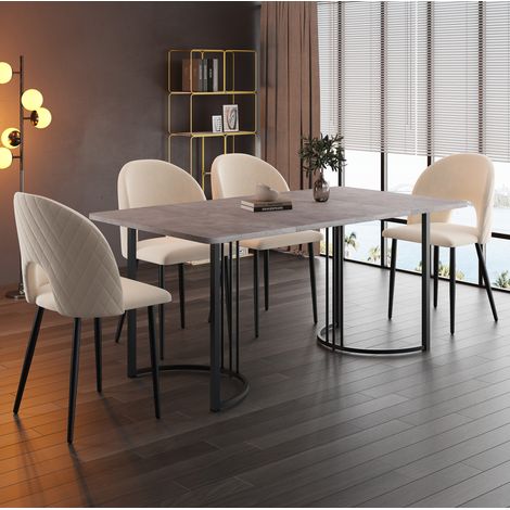 Essgruppe Tisch und 4 Stühle 140 x 80 cm, 5-teilig, Beige HAVRYA (1/5)