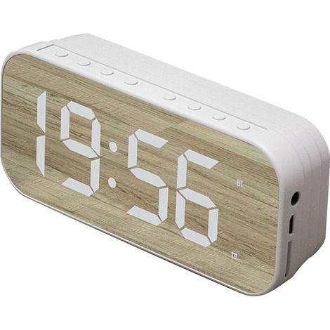 Haut-parleur Bluetooth réveil numérique avec affichage miroir pour chambre bureau blanc