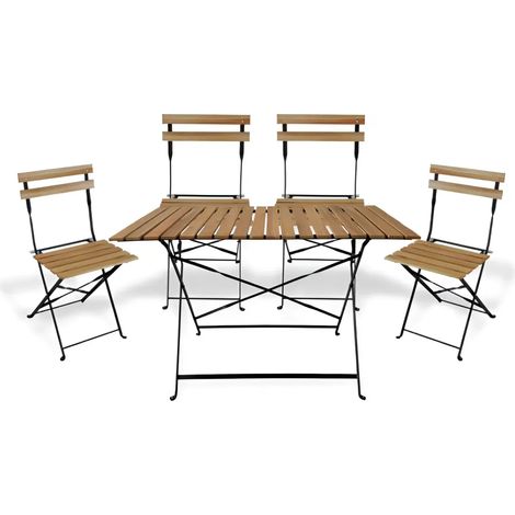 Set Tavolo da Giardino 55x110 cm con 4 Sedie Metallo Nero Legno (1/2)