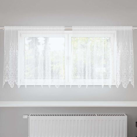 Spitzenvorhang mit Vorhängen Floral Weiß 80 x 200 cm Polyester